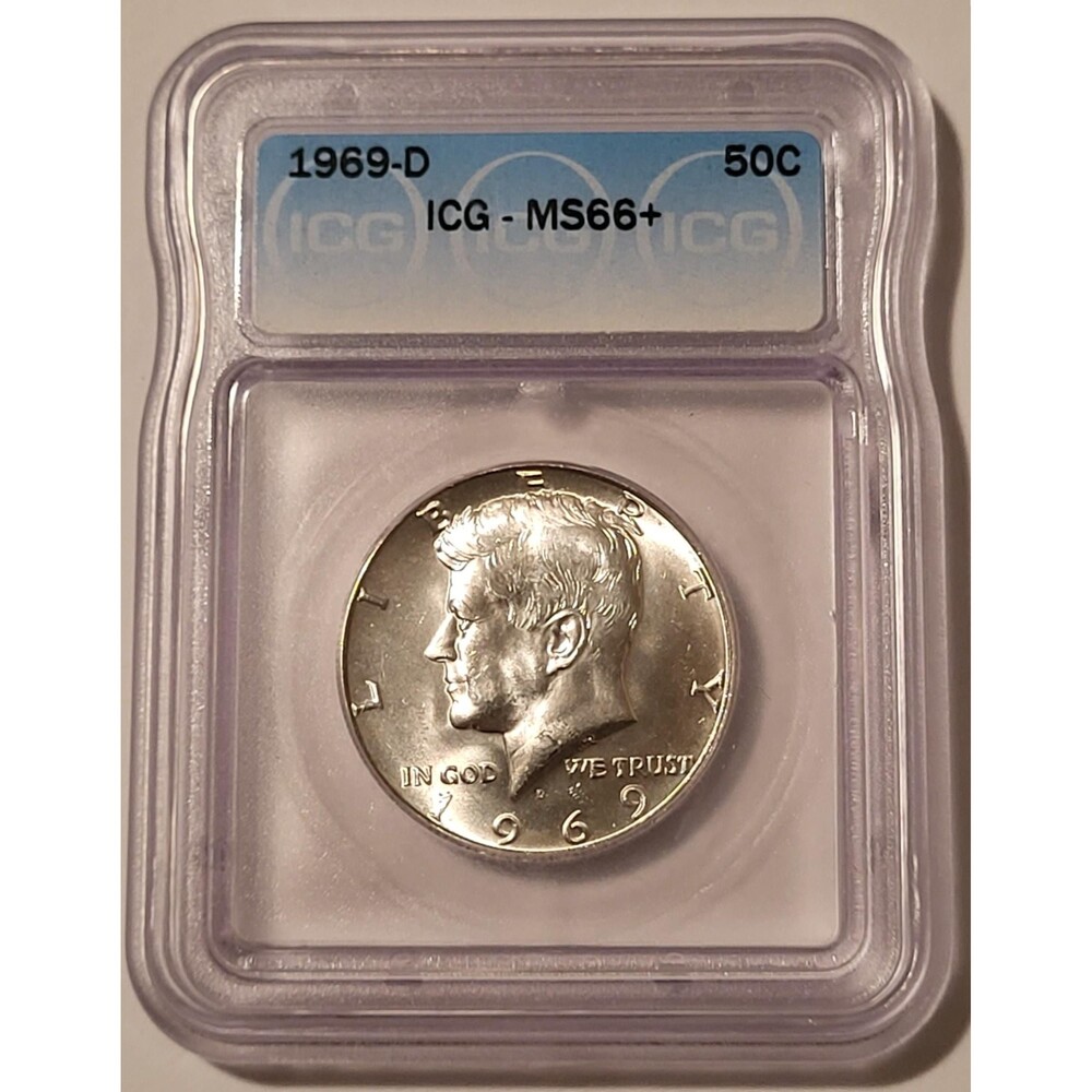 1969 D Kennedy Half Dollar Unc MS66+ ICG